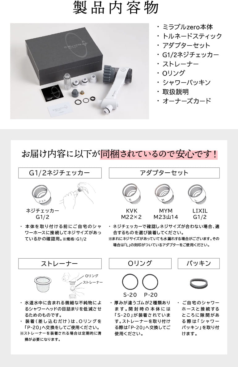 製品内容物、アダプターセット